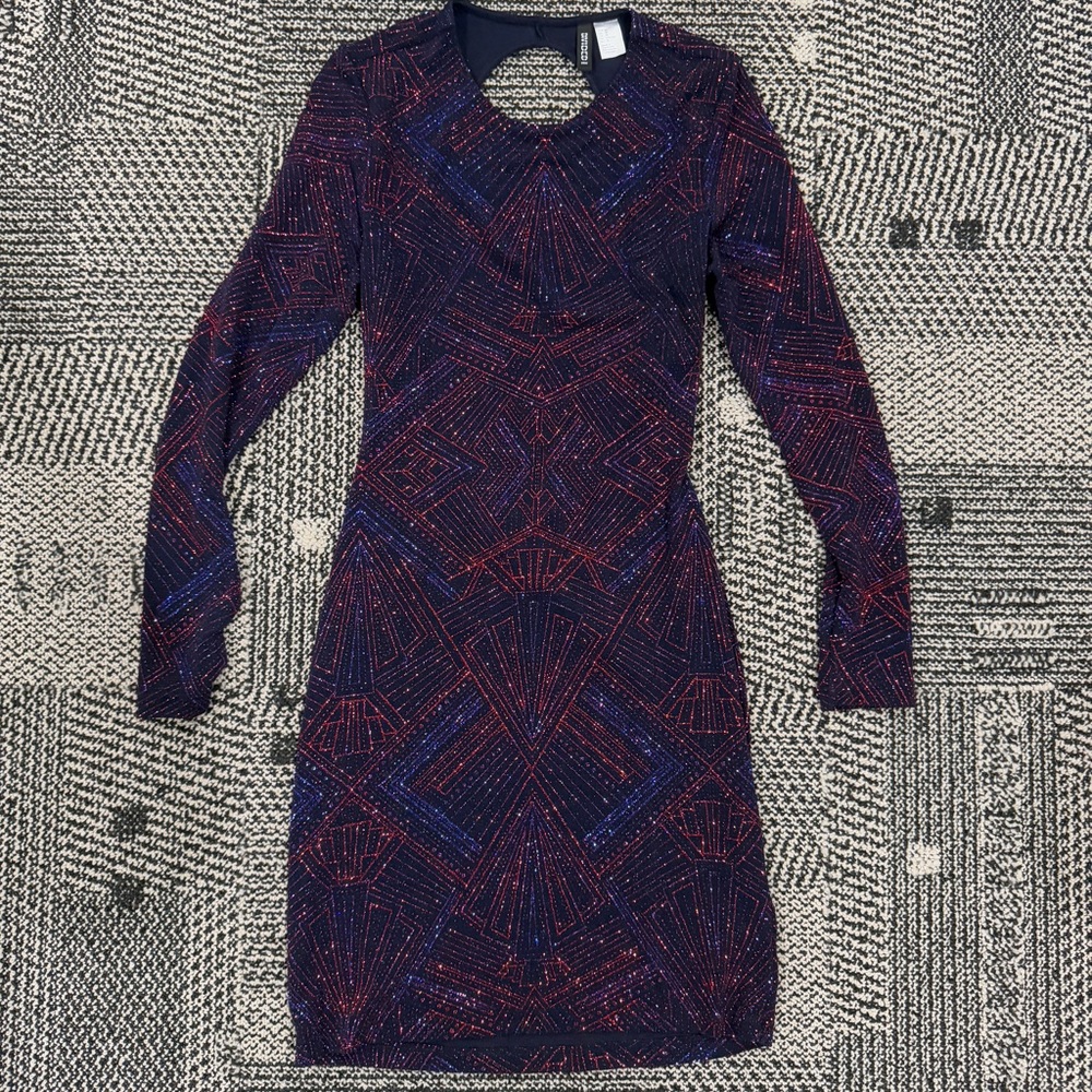 H&M Navy and Red Long Sleeve Dress